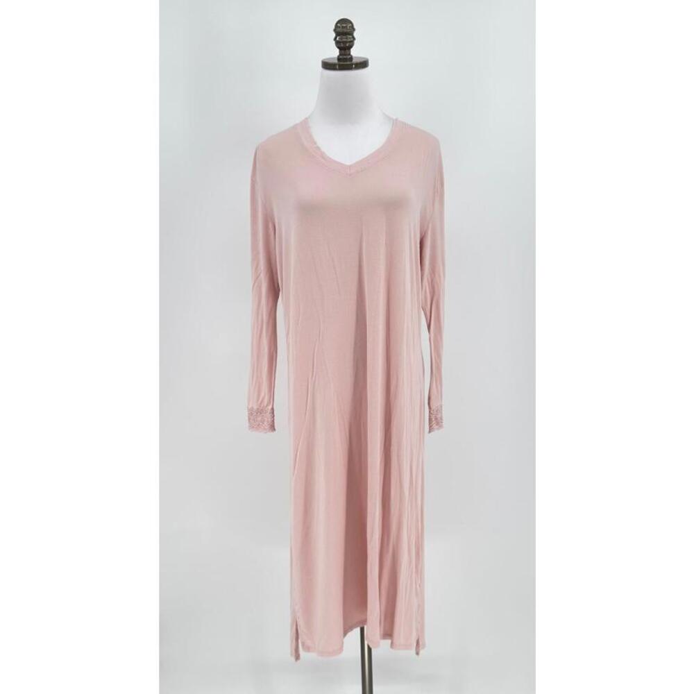 Rachel Parcell Womens Pink Knit V Neck Lace Trim Long Nightgown Sz M